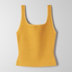 Babaton mustard yellow sculpt knit top